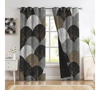 Tende Oscuranti Termiche Isolanti Con Elementi Retrò A Forma Ventaglio Stile Art Déco Per Soggiorno E Camera Da Letto Moderne Interni 2 Pezzi Con Occhielli, 55L X 130A Cm, Grigio