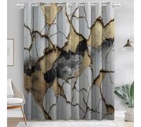 Tende Oscuranti Termiche Isolanti Motivo dorato luce spezzata di lusso Tende Stampate Camera da Letto Salotto Moderne ed Eleganti 140L x 175A cm (2 Pannelli) Oro Grigio Nero E Bianco