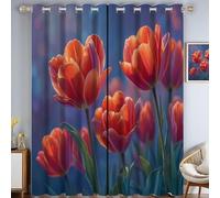 Tende Oscuranti Termiche Isolanti Occhielli,3D Digitale Petali Tulipano Stampa Rosso Verde Piante Che Lasciano Passare Il Sole Tenda Isolante Camera Letto Bambini 140L X 200A Cm,Decorazione Finestr