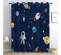 Tende Oscuranti Termiche Isolanti Pianeti astronauta spaziale dei cartoni animati per Camera da Letto, Set di 2 Pannelli Blu scuro 150 x 166 cm per Stanza dei Bambini Finestre Soggiorno