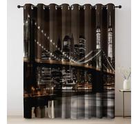 Tende Oscuranti Termiche Isolanti Ponte con vista notturna sulla città Tende Stampate Camera da Letto Salotto Moderne ed Eleganti 140L x 200A cm (2 Pannelli) Decorative con Occhielli Marrone Bianco