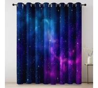Tende Oscuranti Termiche Isolanti Tracce stellari sfumate nel cielo stellato Tende Stampate Camera da Letto Salotto Moderne ed Eleganti 140L x 200A cm (2 Pannelli) Decorative con Occhielli Blu Bianco