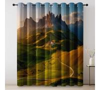 Tende Oscuranti Termiche Isolanti Verde per Interni Camera da Letto Salotto, Paesaggi pastorali montagne castelli Decorative con Occhielli 70L x 145A cm Tende per finestre con occhielli in microfibra