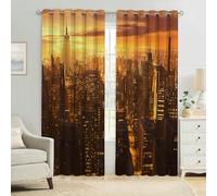 Tende Oscuranti Termiche Moderne Skyline della città al tramonto con Occhielli Set 2 Pannelli 140L x 175A cm Stampa 3D Poliestere Camera Soggiorno Cameretta Bambini