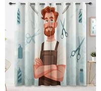 Tende Oscuranti Termiche Opache, L140 × A280 cm Set 2 Pannelli con Occhielli, stampate Cartone animato Barbiere Forbici, Colorato Termica Isolante Opaco Curtain per Soggiorno Camera