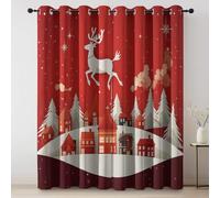 Tende Oscuranti Termiche Opache, L91 × A214 cm Set 2 Pannelli con Occhielli, stampate Elementi natalizi Architettura Renna, Rosso Bianco Termica Isolante Opaco Curtain per Soggiorno Camera