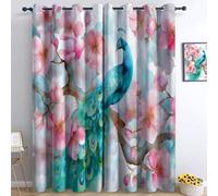 Tende Oscuranti Termiche Stampate Fiori D'Acquarello Vintage Animali Pavone Camera da Letto per Interni con Occhielli - 70L x 145A cm (2 Pannelli) Colore, per armadio, camera da letto, soggiorno