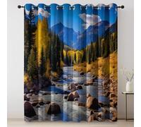 Tende Paesaggio autunnale della valle del fiume Pannelli con Occhielli bambini con Blu Giallo oscurante, per camera e bambini, con protezione termica e isolata 70L x 145A cm (2 Pannelli)