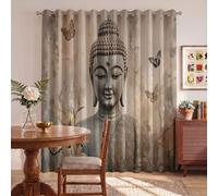 Tende per bambini ragazzi ragazze Religione retrò | Statua Buddha, farfalla, fiore occhielli oscuranti termicamente isolati tende per finestra per cameretta dei bambini, camera da letto 140 X 260 cm