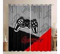 Tende per camera da letto per camera da letto, stanza dei giochi, gamepad, decorazione per la casa, per bambini, ragazzi e bambini, 2 pezzi, trattamento con occhielli, colore nero, rosso, grigio, 132