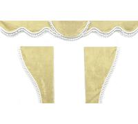 Tende per camion - Set di 3 tende in beige con pompon bianchi