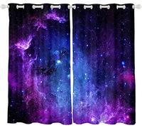 Tende per finestra, a tema galassia/spazio/cosmo/via lattea/cielo stellato, per bambini, ragazzi e ragazze, ultra morbide, colore: blu/viola, 2 pannelli, 116,8 x 182,8 cm (larghezza x lunghezza)