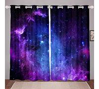 Tende per finestra, a tema galassia/spazio/cosmo/via lattea/cielo stellato, per bambini, ragazzi e ragazze, ultra morbide, colore: blu/viola, 2 pannelli, 167,6 x 228,6 cm (larghezza x lunghezza)