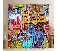 Tende per finestra, con stampa colorata di graffiti, per camera da letto e salotto, per bambini e ragazzi, stile hip hop, tende in stile hipster, 167,6 x 182,8 cm (larghezza x lunghezza)