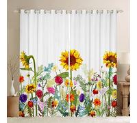 Tende per finestra, motivo: girasole, per camera da letto e salotto, botaniche, floreali, per bambini, ragazzi e ragazze, con rami e foglie, decorazione per finestra, 132 x 228,6 cm (larghezza x