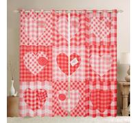 Tende per finestre a forma di cuore rosa rosso acquerello retrò patchwork griglia tende per bambini ragazze adolescenti adulti cartoni animati adorabili cuori stile romantico tende per soggiorno 2
