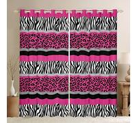 Tende per finestre a strisce zebrate, per bambini, ragazzi, ragazze, rosa, nero, bianco, zebrato, pelliccia leopardata, tendaggi per finestre, 167,6 x 183,8 cm (larghezza x lunghezza)