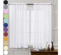 Tende per finestre, bianche velate, lunghe 137 cm, 2 pannelli, in tulle, per camera da letto, set di 2 pannelli, con tasca per asta, per soggiorno, cucina, cortile, 132 x 137 cm (larghezza x