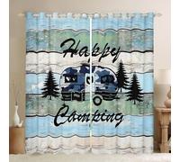 Tende per finestre camper camper Happy Camping ragazzi ragazze soggiorno tende rustiche fattoria plancia strisce tende per camera da letto decorazioni per la casa blu verde trattamenti per finestre