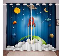 Tende per finestre con astronauti e razzi blu, per camera da letto e salotto, per bambini, ragazzi e ragazze, con stampa di razzi spaziali, decorazione per la stanza, 167,6 x 228,6 cm (larghezza x