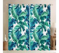 Tende per finestre con foglie di palma, 2 pannelli, 66 x 90 L, motivo foglie tropicali, per bambini, adolescenti, adulti, verde acqua, blu, piante naturali, tende per soggiorno