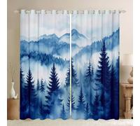 Tende per finestre con foreste blu scuro, tende astratte per finestre di montagna, tende rustiche per finestre con alberi del bosco, decorazione per la camera da letto di bambini, ragazzi e ragazze