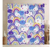 Tende per finestre con motivo arcobaleno a strisce colorate per bambini, ragazzi, ragazze, adolescenti, cuori rosa, nuvole, tende decorative per soggiorno, 2 pannelli, 116 x 182 cm