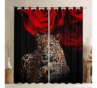 Tende per finestre con rose rosse, per camera da letto e soggiorno, con stampa leopardata, tende per finestre, per ragazzi, ragazze, bambini, ragazzi, animali della giungla tropicale, animali,