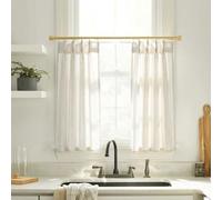 Tende per finestre da cucina sopra il lavandino del bar, lunghezza 61 cm, stile moderno stile rustico bohémien, tende corte in lino plissettato per piccole finestre, set da 2 pezzi, crema