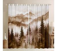 Tende per finestre di montagna, tende per finestre in bronzo, foresta, natura, rustico, bosco, pino, paesaggio, trattamenti per finestre, decorazione per la camera da letto di bambini, ragazzi e