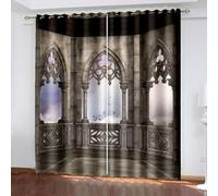 Tende per finestre grigie, tende per finestre stile boho retrò architettura e uccelli poliestere 2 pannelli 213,4 x 160 cm