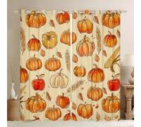 Tende per finestre Hello Fall con zucche e spighe di grano, tende per finestre a tema raccolto autunnale, decorazione per camera da letto per bambini, ragazzi e ragazze, set di 2 tende per camera da
