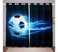Tende per finestre, motivo calcio con fiamma, per camera da letto, soggiorno, bambini, ragazzi, ragazzi, sport, tende, 116,8 x 182,8 cm (larghezza x lunghezza)