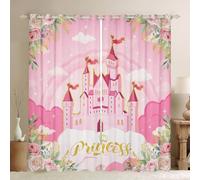 Tende per finestre, motivo castello rosa con fiori sognanti, tende per soggiorno, tema fiabe per ragazze, tende oscuranti a 2 pannelli, 46 x 72 L