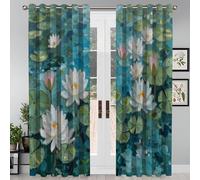 Tende Per Interni 2 Pezzi, 140L X 200A Cm, Tende Oscuranti Termiche Isolanti, Anti-Rumore, Con Anelli, Tenda Ninfee Nello Stagno Stile Pittura A Olio Per Camera Da Letto E Soggiorno, Blu-Verde