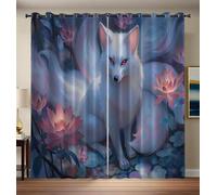 Tende Per Interni 2 Pezzi, 140L X 240A Cm, Tende Oscuranti Termiche Isolanti, Anti-Rumore, Con Anelli, Tenda Demone Volpe A Nove Code Stile Anime Fantasy Per Camera Da Letto E Soggiorno, Blu-Grigio