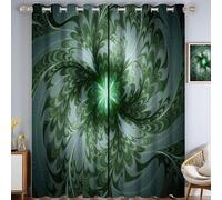 Tende Per Interni 2 Pezzi, 140L X 240A Cm, Tende Oscuranti Termiche Isolanti, Anti-Rumore, Con Anelli, Tenda Motivo Floreale Spirale Fantasy Arte Frattale Per Camera Da Letto E Soggiorno, Verde