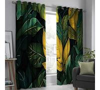 Tende Per Interni 2 Pezzi, 140L X 260A Cm, Tende Oscuranti Termiche Isolanti, Anti-Rumore, Con Anelli, Tenda A Foglia Con Linea Dorata Piante Tropicali Per Camera Da Letto E Soggiorno, Verde Scuro