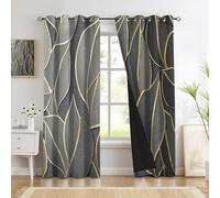 Tende Per Interni 2 Pezzi, 140L X 260A Cm, Tende Oscuranti Termiche Isolanti, Anti-Rumore, Con Anelli, Tenda Disegno A Tratteggio Foglia D'Oro Lusso Moderno Per Camera Da Letto E Soggiorno, Grigio