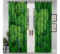 Tende Per Interni 2 Pezzi, 240L X 300A Cm, Tende Oscuranti Termiche Isolanti, Anti-Rumore, Con Anelli, Tenda Foglia Verde Tema Delle Piante Della Foresta Per Camera Da Letto E Soggiorno, Verde