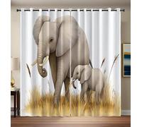 Tende Per Interni 2 Pezzi, 240L X 300A Cm, Tende Oscuranti Termiche Isolanti, Anti-Rumore, Con Anelli, Tenda Elefante Grigio Simpatici Animali Della Prateria Per Camera Da Letto E Soggiorno, Bianco
