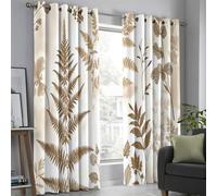 Tende Per Interni 2 Pezzi, 55L X 130A Cm, Tende Oscuranti Termiche Isolanti, Anti-Rumore, Con Anelli, Tenda Motivo A Foglia Felce Piante Retrò Per Camera Da Letto E Soggiorno, Beige