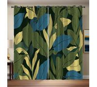 Tende Per Interni 2 Pezzi, 55L X 130A Cm, Tende Oscuranti Termiche Isolanti, Anti-Rumore, Con Anelli, Tenda Motivo A Foglia D'Ulivo Piante Linea Per Camera Da Letto E Soggiorno, Verde
