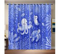 Tende Per Interni 2 Pezzi, 70L X 160A Cm, Tende Oscuranti Termiche Isolanti, Anti-Rumore, Con Anelli, Tenda Animali Marini Cartoni Animati Polpo, Pinguino Tartaruga Per Camera Da Letto E Soggiorno