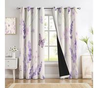 Tende Per Interni 2 Pezzi, 70L X 160A Cm, Tende Oscuranti Termiche Isolanti, Anti-Rumore, Con Anelli, Tenda Stampa Fiori Lavanda Viola Elegante E Caldo Per Camera Da Letto E Soggiorno, Crema