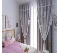 Tende per interni 2 Pezzi Voile Semi Trasparenti Bianche Bow Knot Hollow Stelle Grigio Voile Tende Moderne per Soggiorno Decorazioni Tende Cameretta Bambini con Anelli 2x170x240 cm larghezza x alta