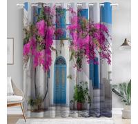 Tende per Interni, Architettura Fiori Mediterraneo Termiche Isolanti Tende Oscuranti per Soggiorno 140L x 260A cm (2 Pannelli) con occhielli stampati Rosa Viola Blu E Bianco