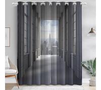 Tende per Interni, Architettura Spazio Città Termiche Isolanti Tende Oscuranti per Soggiorno 140L x 260A cm (2 Pannelli) con occhielli stampati Grigio Azzurro