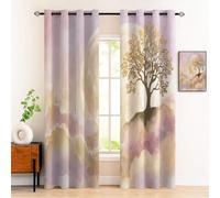 Tende Per Interni - Dipinto Ad Acquerello Da Sogno Oscuranti Termiche Con Occhielli - Set Di 2 Tende,Luna Piena Albero Solitario, Isolanti Dal Calore,Rosa, 140×220Cm , Per Camera Da Letto E Soggiorno