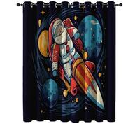 Tende Per Interni In 140L x 220A cm (2 Pannelli) Tende Oscuranti Termiche Isolanti, Razzo di Babbo Natale spaziale Antirumore con Anelli Moderna per Camera da Letto e Soggiorno Blu Rosso